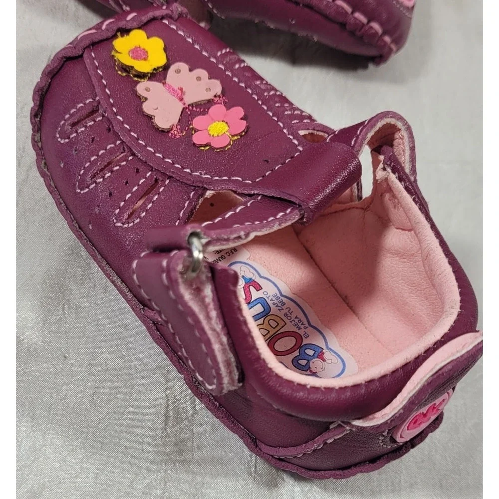 Calzado Bobus Buru's Baby Huarache Shoes w/ Flowers & Butterfly - Plum/Pink 12.5